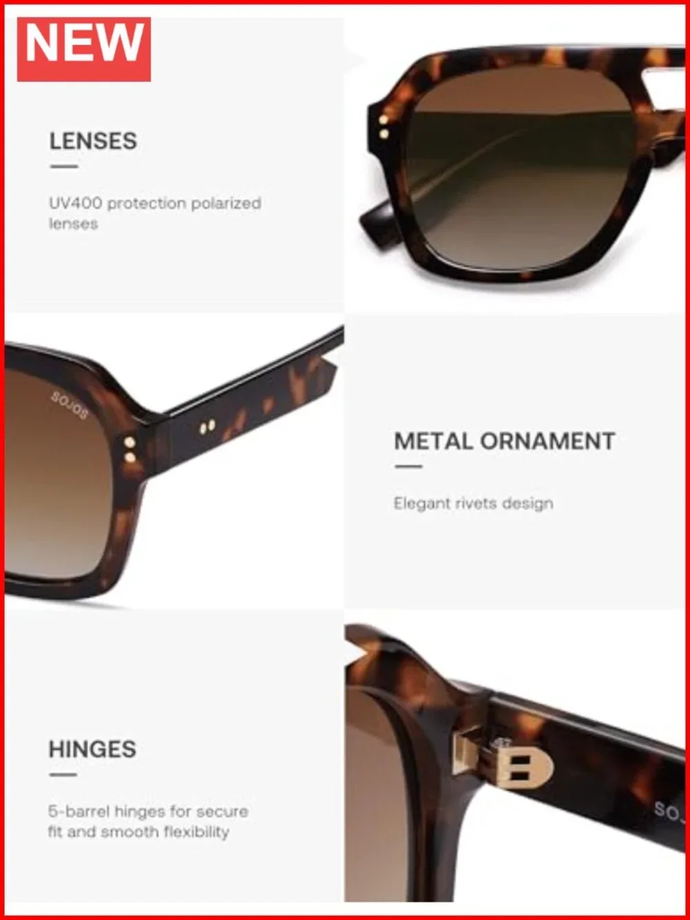 Retro Thick Polarized Aviator Sunglasses for Women Men, Large Bold Square Pilot